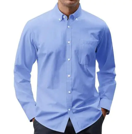 Solid Color Oxford Long Sleeve Button-Up Shirt