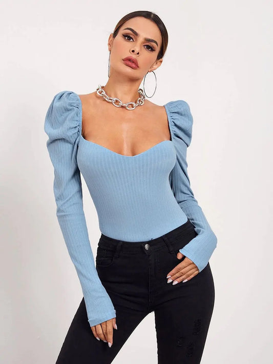 One Word Neck Bubble Long Sleeve Top
