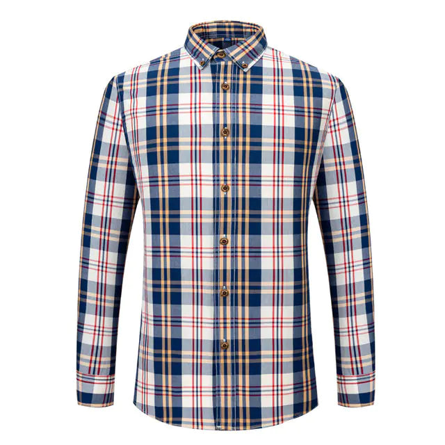 Cotton Plaid Long Sleeve Button-Up Shirt