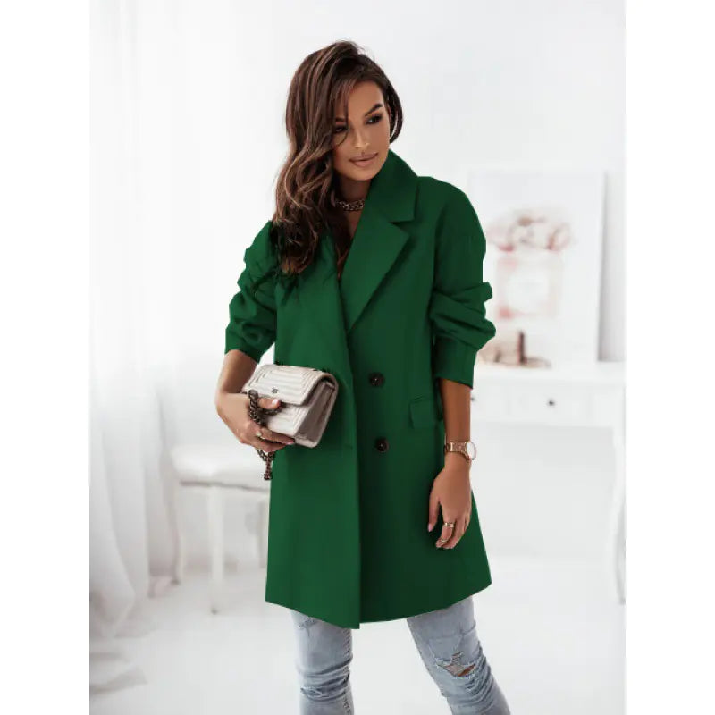 Double-breasted Woolen Coat with Blazer Collar