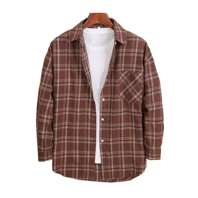 Cotton Flannel Plaid Long Sleeve Dress Shirts