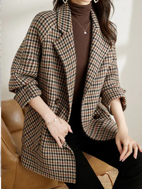 Retro Double-Breasted Wool Plaid Blazer