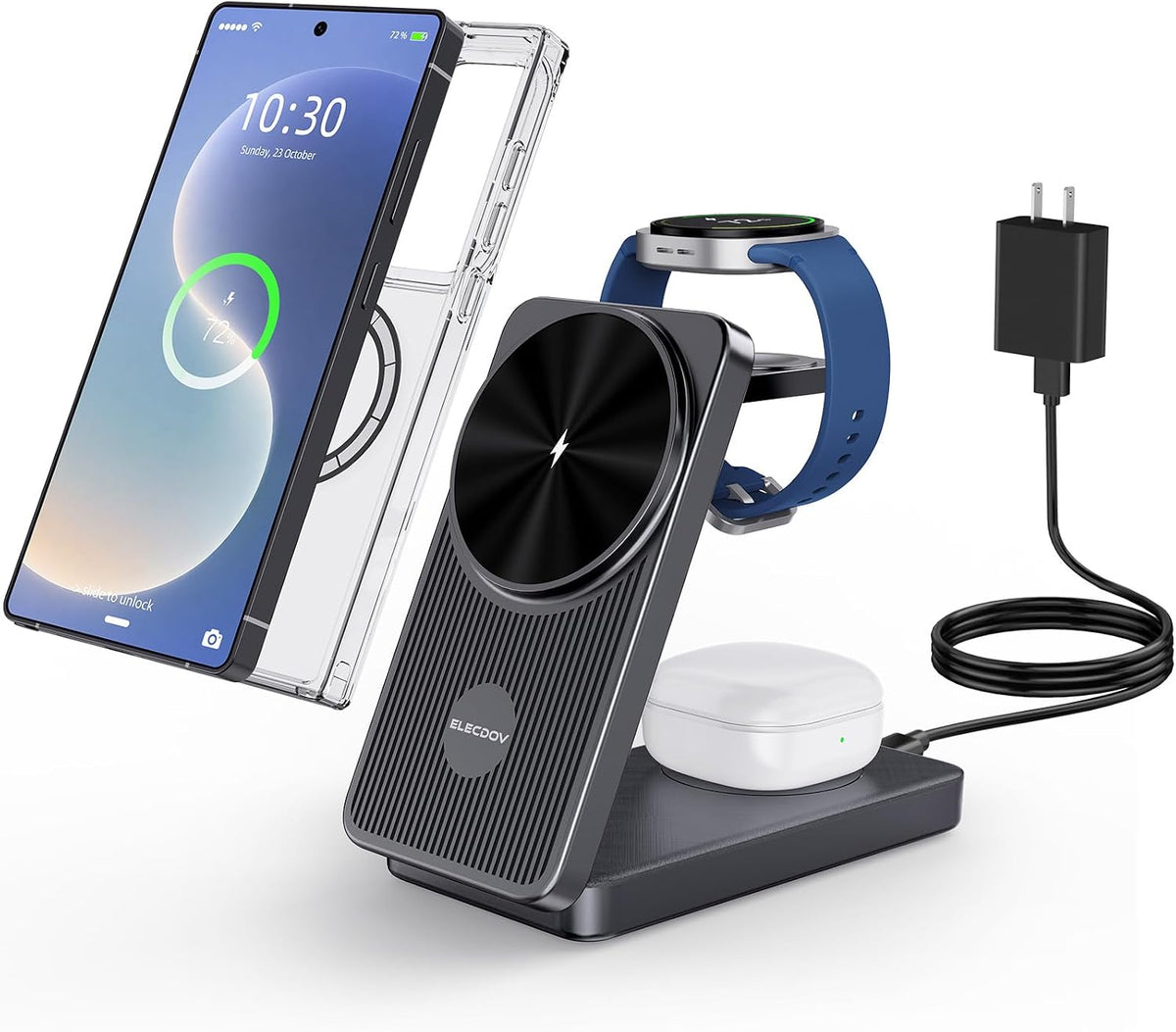 3 in 1 Wireless Charging Station for Samsung, Foldable Wireless Charger
