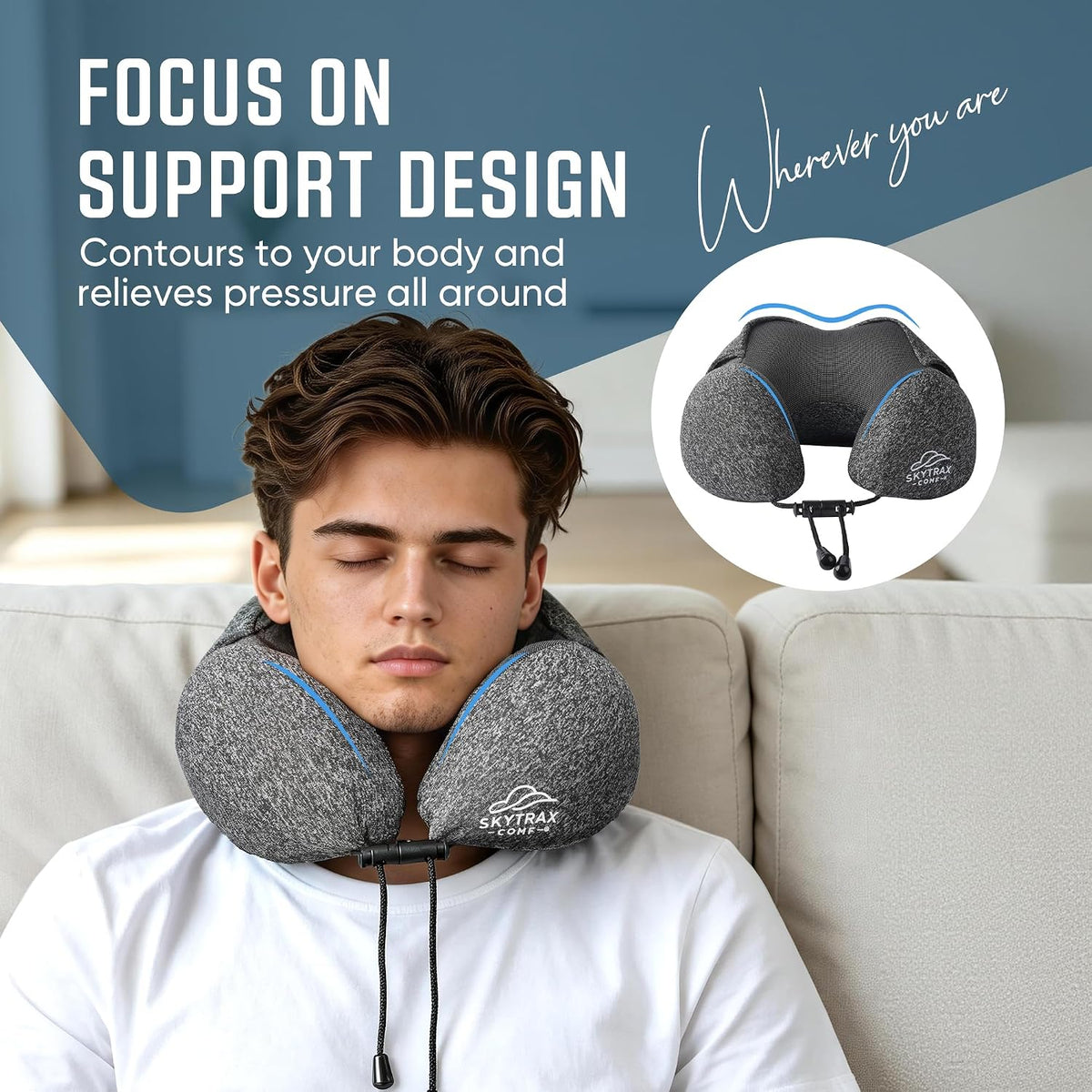 Skytraxcomf® Travel Neck Pillow with Hood for Privacy on Long Flights