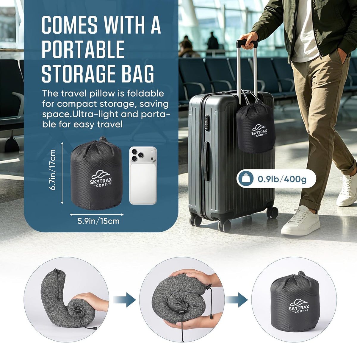 Skytraxcomf® Travel Neck Pillow with Hood for Privacy on Long Flights