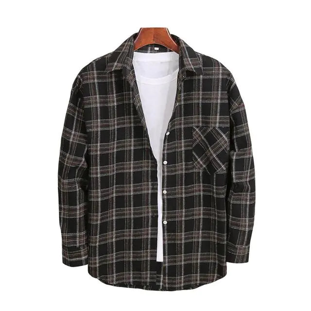Cotton Flannel Plaid Long Sleeve Dress Shirts