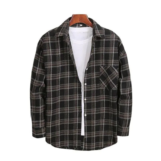 Cotton Flannel Plaid Long Sleeve Dress Shirts