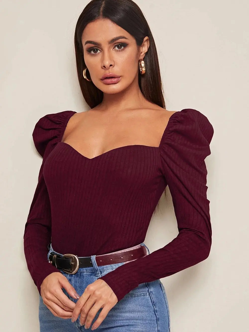 One Word Neck Bubble Long Sleeve Top
