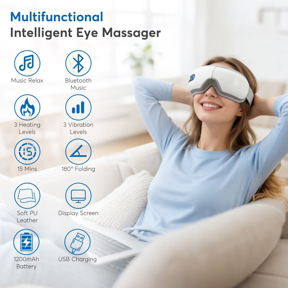 Eye Massager with Heat, Heated Massage Eye Mask with Bluetooth Music | Vibration Massage for Eye Strain, Dry Eyes & Head Tension, Gifts for Women and Men