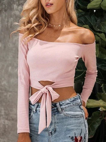 Off-Shoulder Tie Long Sleeve Top