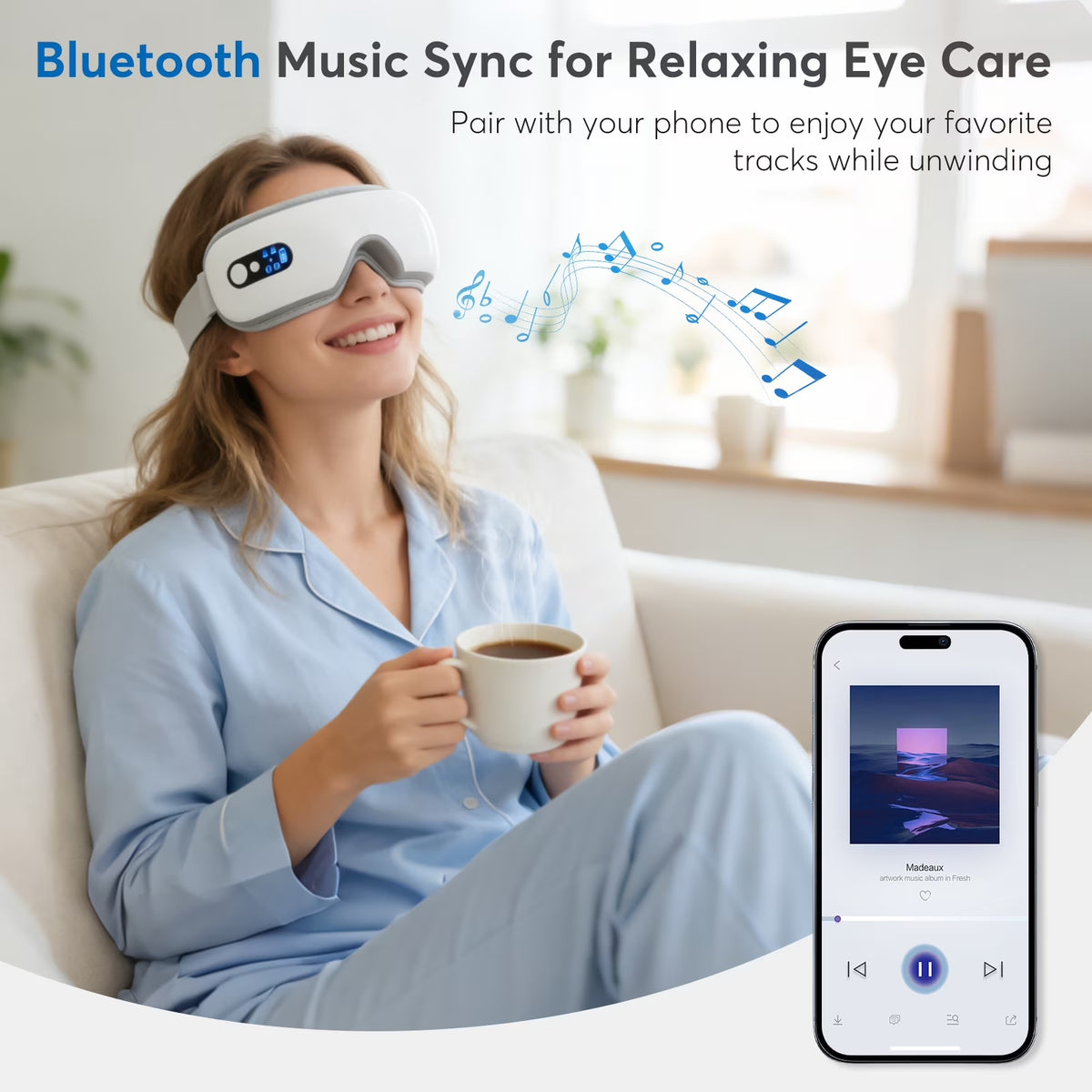 Eye Massager with Heat, Heated Massage Eye Mask with Bluetooth Music | Vibration Massage for Eye Strain, Dry Eyes & Head Tension, Gifts for Women and Men