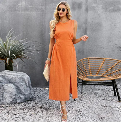 Summer Solid Color Sleeveless Dress