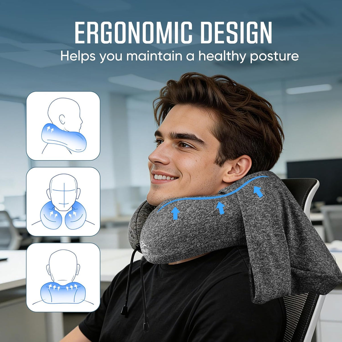 Skytraxcomf® Travel Neck Pillow with Hood for Privacy on Long Flights