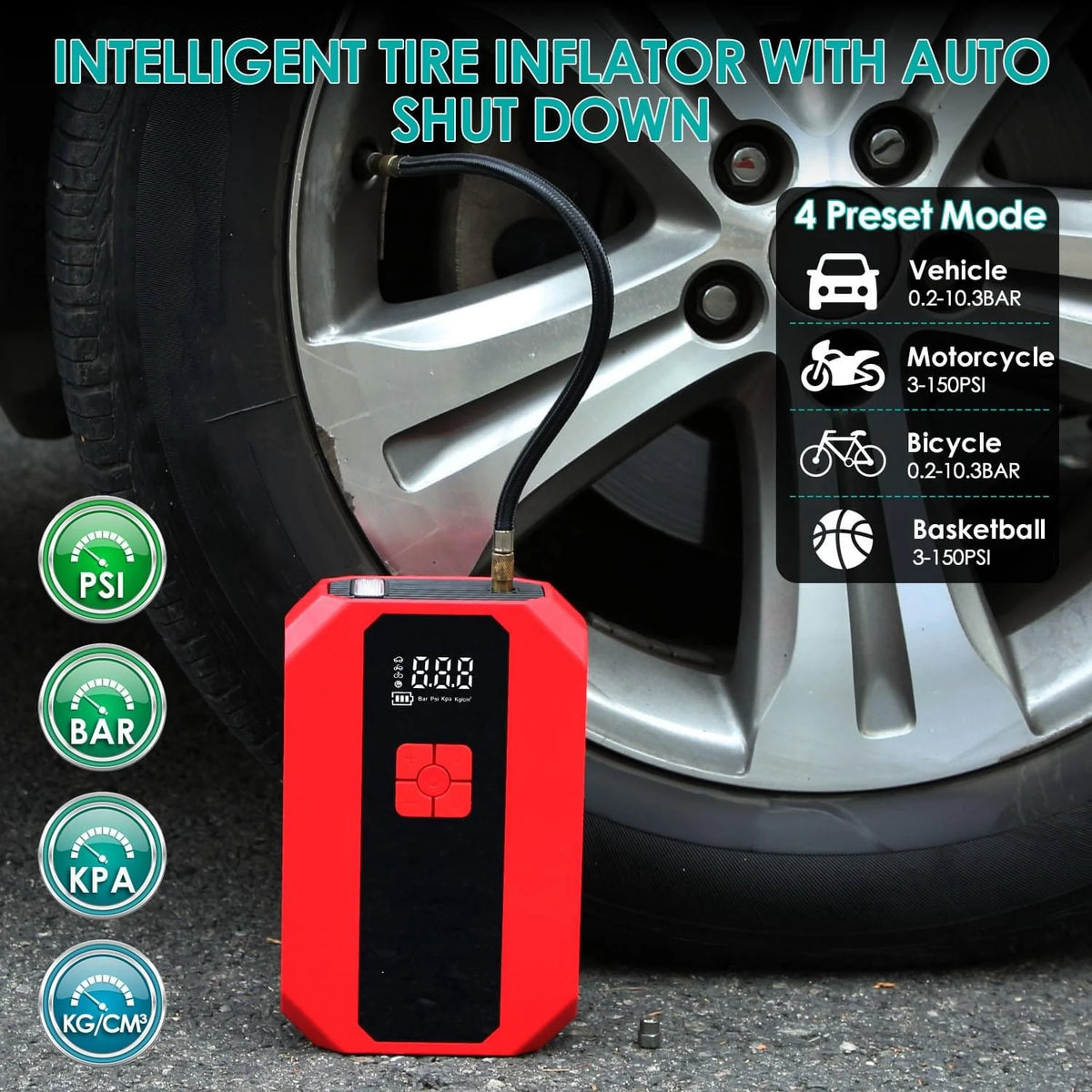 1Pc Portable Car Jump Starter Air Compressor 1500A 400PSI Car Battery Charger Jump Starter Power Bank LED Flashlight Digital Tire Inflator for 4.0L Gasoline or 2.0L Diesel Engine