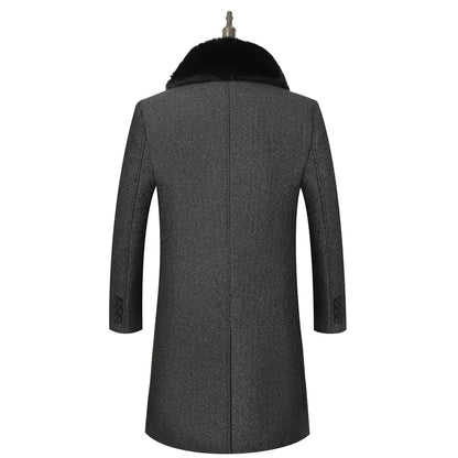 Winter Mid-Length Fleece-Lined Wool Jacket