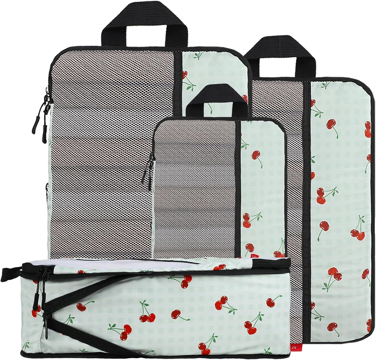 4 Set Compression Packing Cubes, Travel Organizers (Sage Green Cherry)
