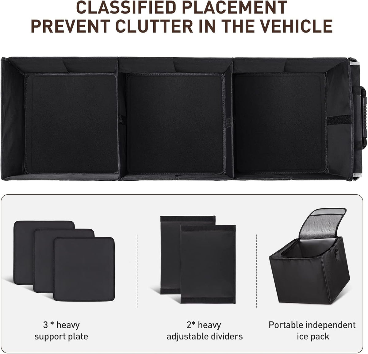 Car Trunk Storage Organizer, 4 in 1 Multi Compartment Collapsible Trunk Storage Box with Leakproof Insulated Cooler Bag for Car Truck SUV