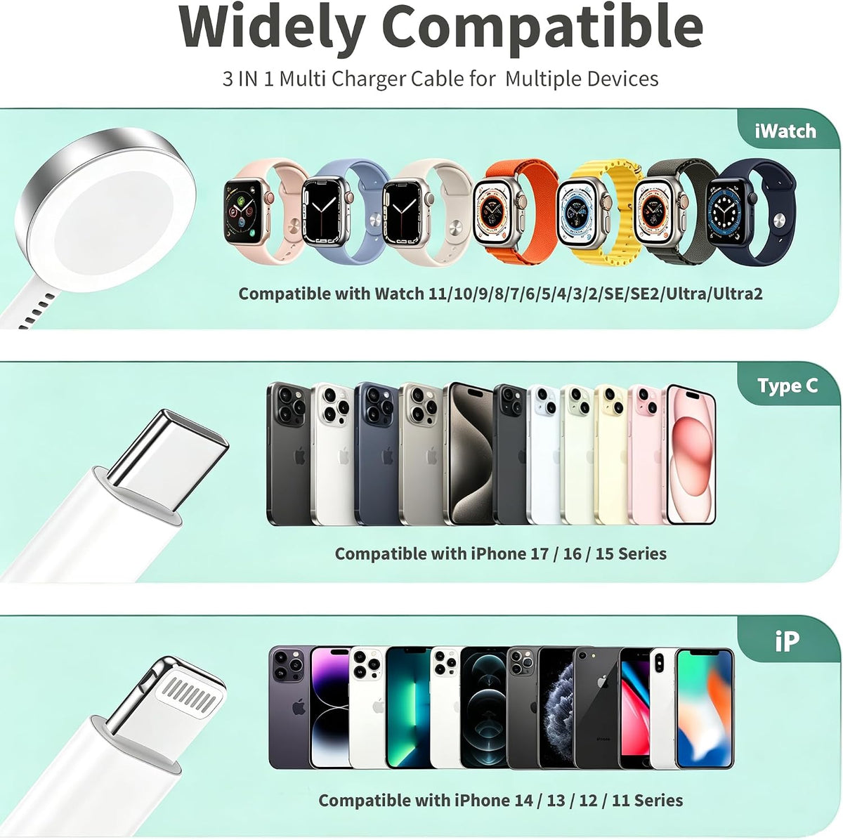 For Apple Watch Charger Fast Charging, 3 in 1 Iphone and Iwatch Cable 6FT