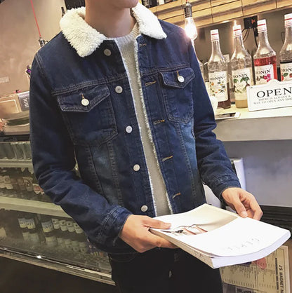 Thick Fleece Denim Jacket for Autumn/Winter
