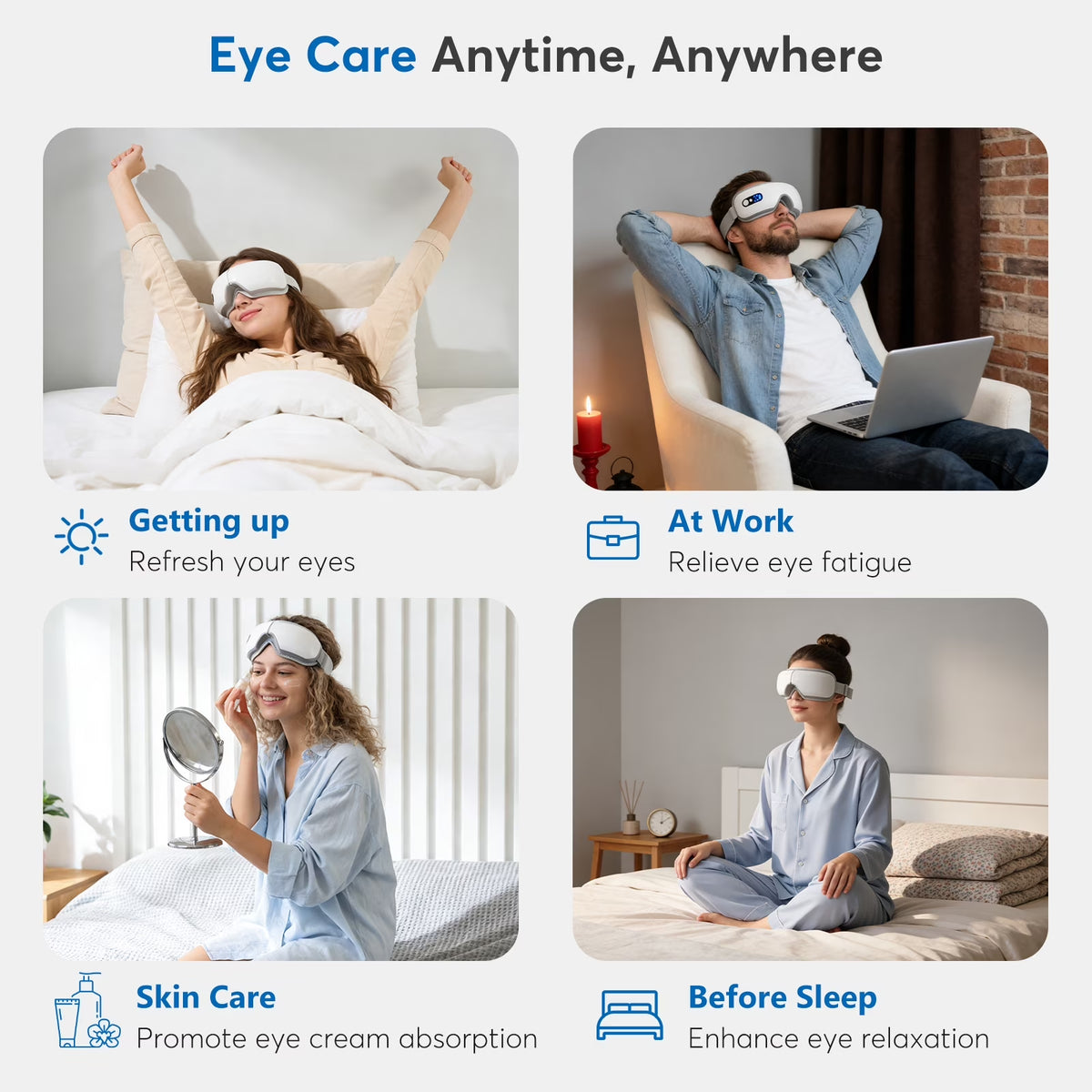 Eye Massager with Heat, Heated Massage Eye Mask with Bluetooth Music | Vibration Massage for Eye Strain, Dry Eyes & Head Tension, Gifts for Women and Men