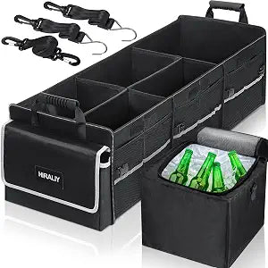 Car Trunk Storage Organizer, 4 in 1 Multi Compartment Collapsible Trunk Storage Box with Leakproof Insulated Cooler Bag for Car Truck SUV