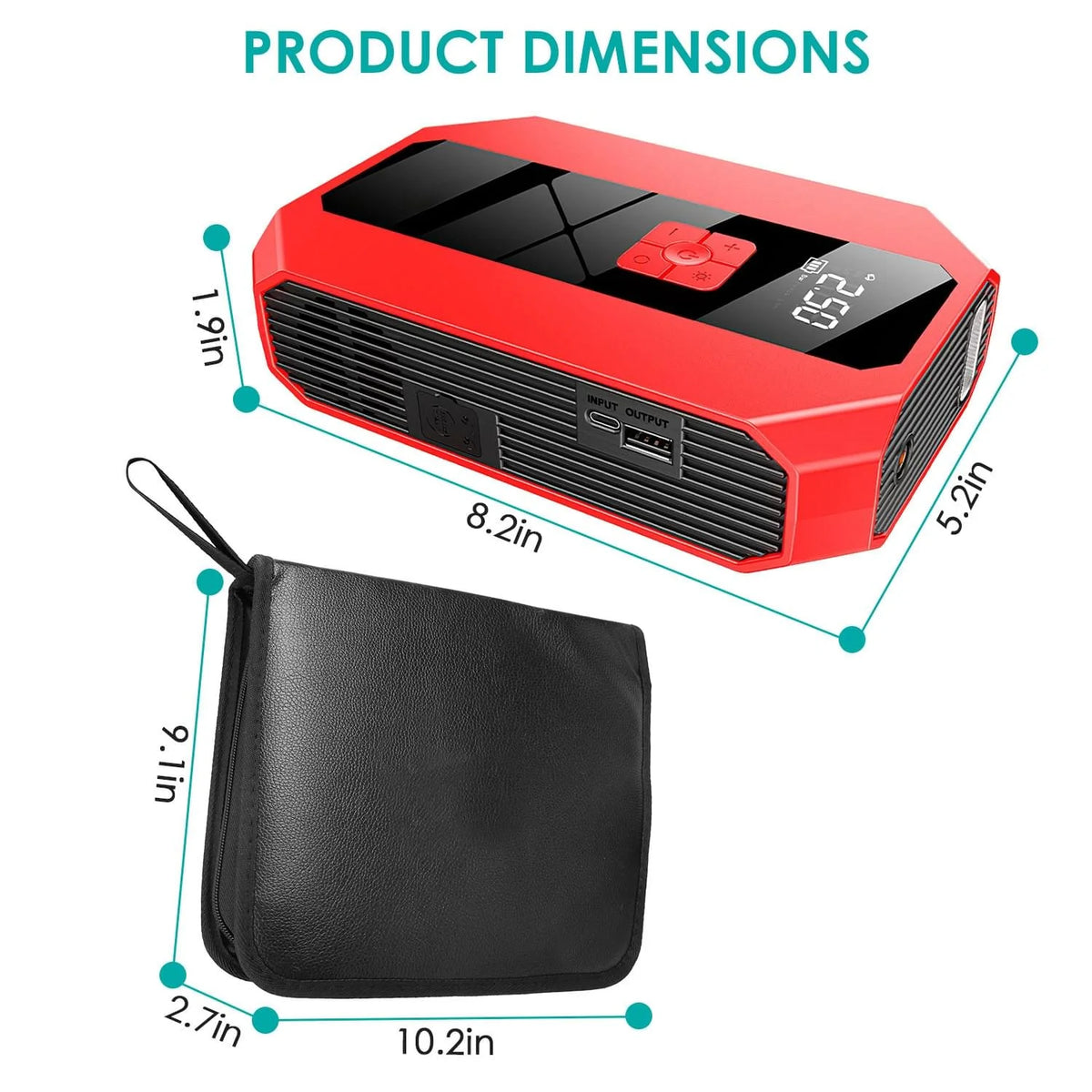 1Pc Portable Car Jump Starter Air Compressor 1500A 400PSI Car Battery Charger Jump Starter Power Bank LED Flashlight Digital Tire Inflator for 4.0L Gasoline or 2.0L Diesel Engine