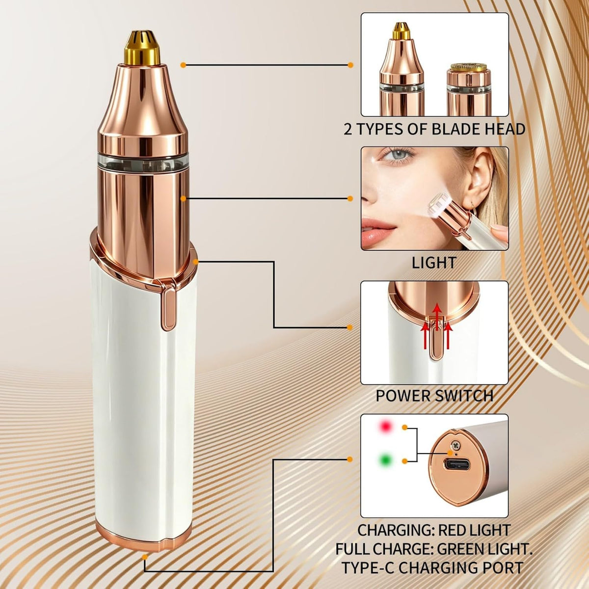 Facial Hair Remover for Women,2 in 1 Electric Hair Removal Device 
