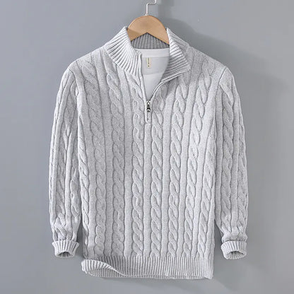 Thick Knit Zipper Sweater with Half Turtleneck