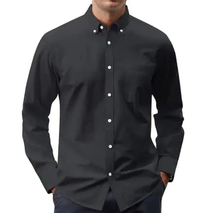 Solid Color Oxford Long Sleeve Button-Up Shirt