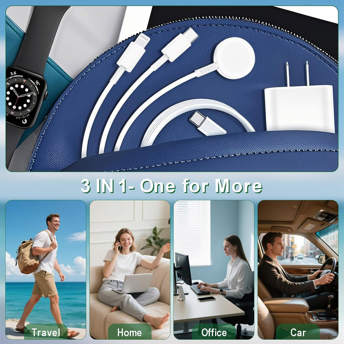 For Apple Watch Charger Fast Charging, 3 in 1 Iphone and Iwatch Cable 6FT