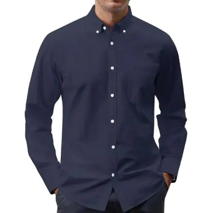 Solid Color Oxford Long Sleeve Button-Up Shirt