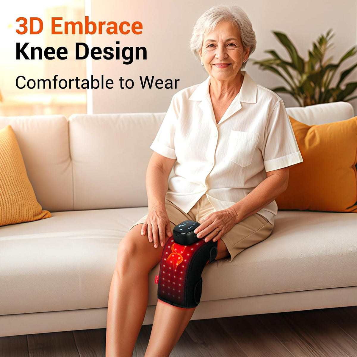 Cordless Red Light Therapy Knee Wrap, Vibration Massage, 3D