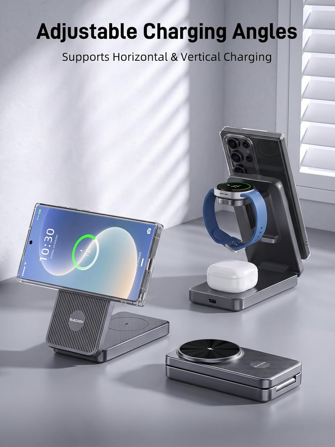3 in 1 Wireless Charging Station for Samsung, Foldable Wireless Charger