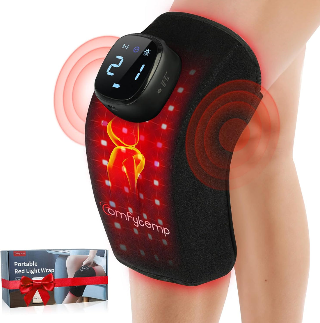 Cordless Red Light Therapy Knee Wrap, Vibration Massage, 3D