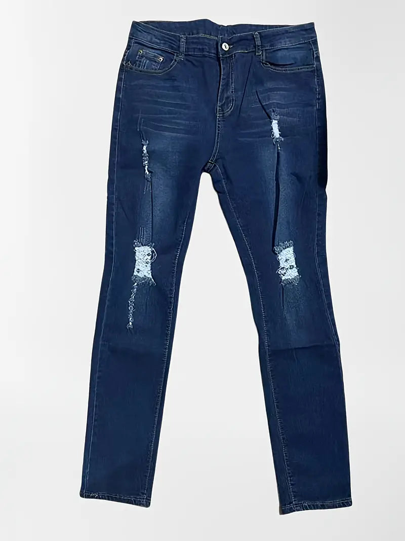 Ripped High Rise Skinny Leg Jeans