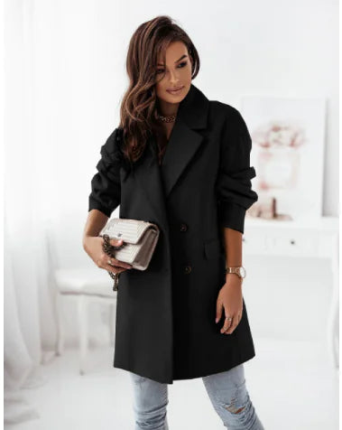 Double-breasted Woolen Coat with Blazer Collar