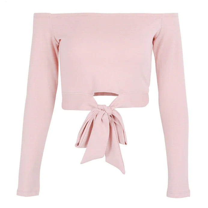 Off-Shoulder Tie Long Sleeve Top