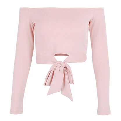 Off-Shoulder Tie Long Sleeve Top