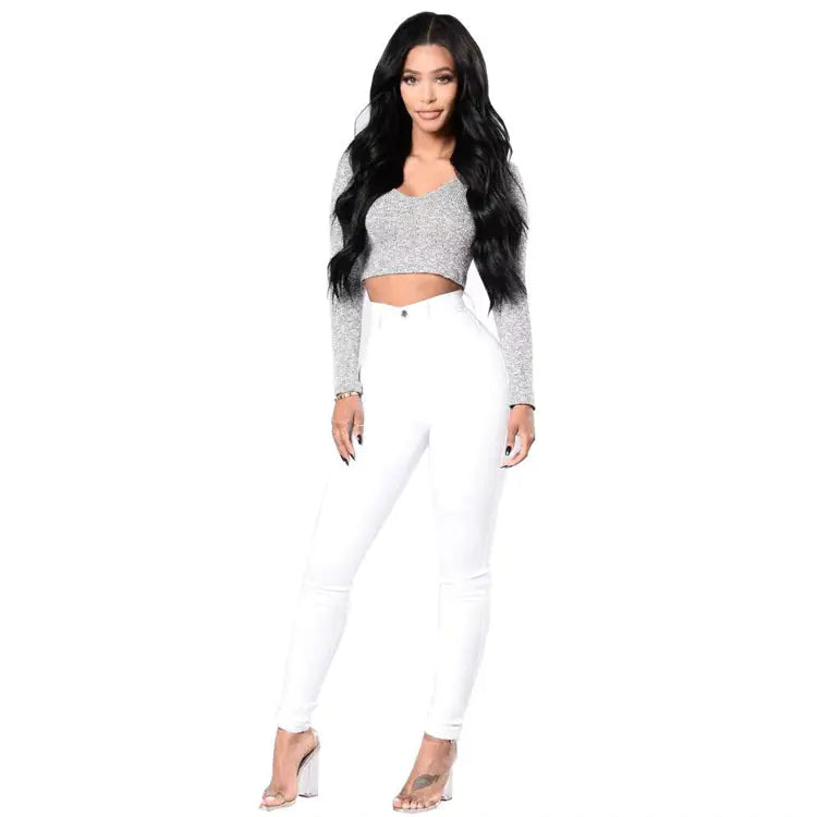 High-Waist Elastic Skinny Jeans