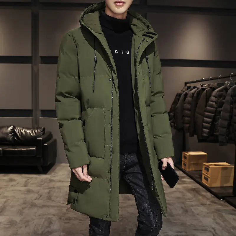 Mid-Length Hooded Cotton Jacket