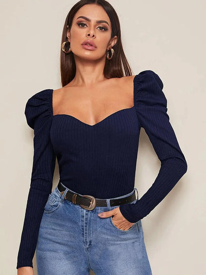 One Word Neck Bubble Long Sleeve Top
