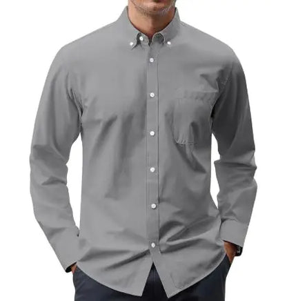 Solid Color Oxford Long Sleeve Button-Up Shirt