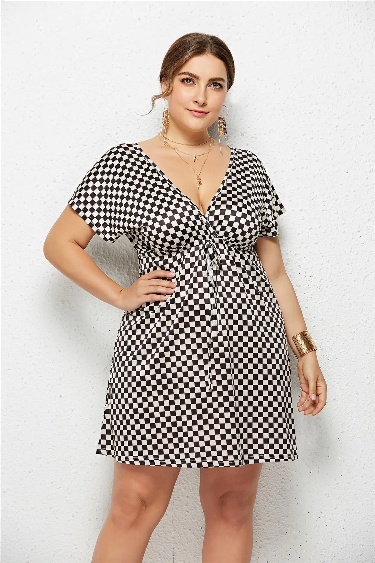 V-Neck Elastic Waist Printed Dress
