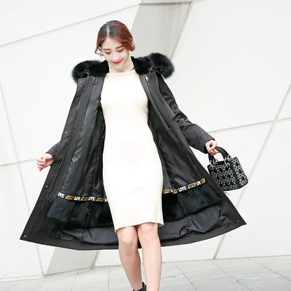 Korean Style Thick Parka with Detachable Fur Collar