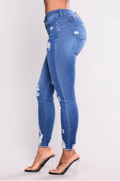 High-Waist Skinny Ripped Jeans