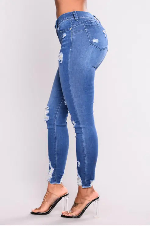 High-Waist Skinny Ripped Jeans
