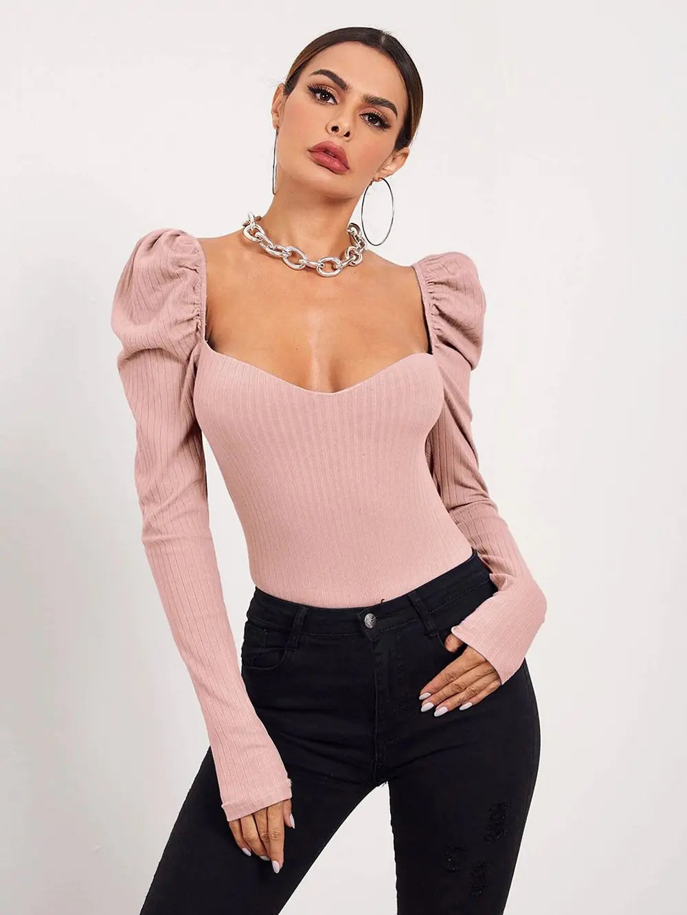 One Word Neck Bubble Long Sleeve Top