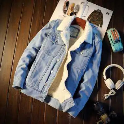 Thick Fleece Denim Jacket for Autumn/Winter