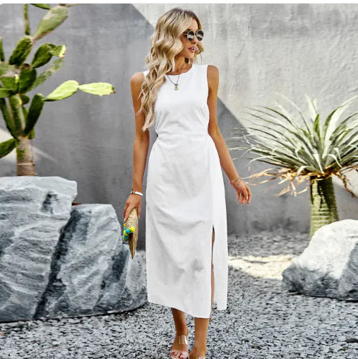 Summer Solid Color Sleeveless Dress
