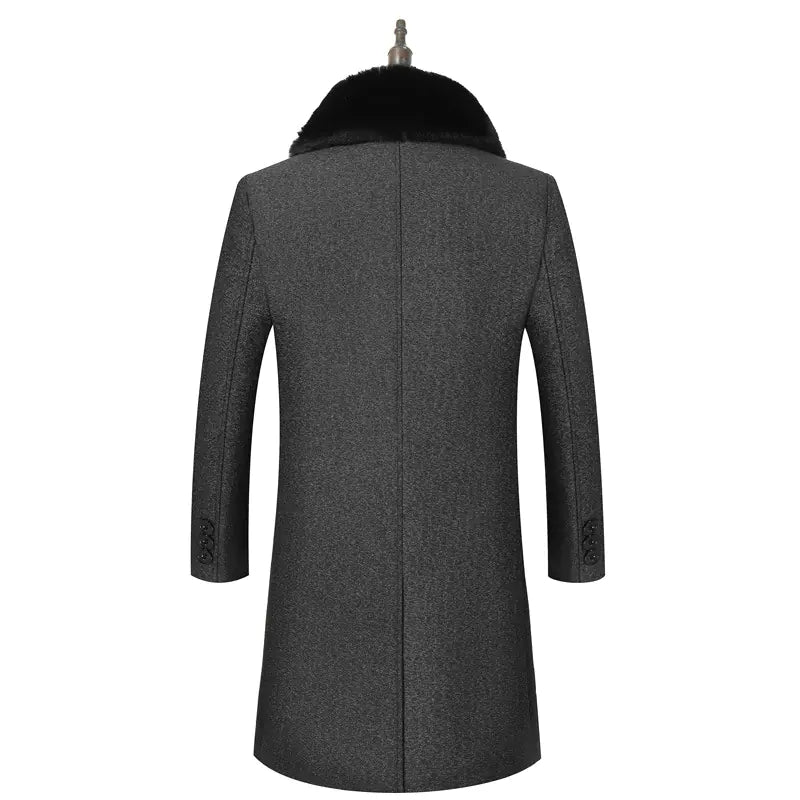Winter Mid-Length Fleece-Lined Wool Jacket